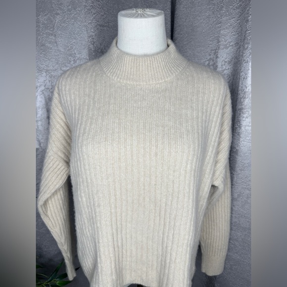 Madewell (Re)sourced Cashmere Ribbed Mockneck Pullover Sweater Heather Beige M - Picture 4 of 12